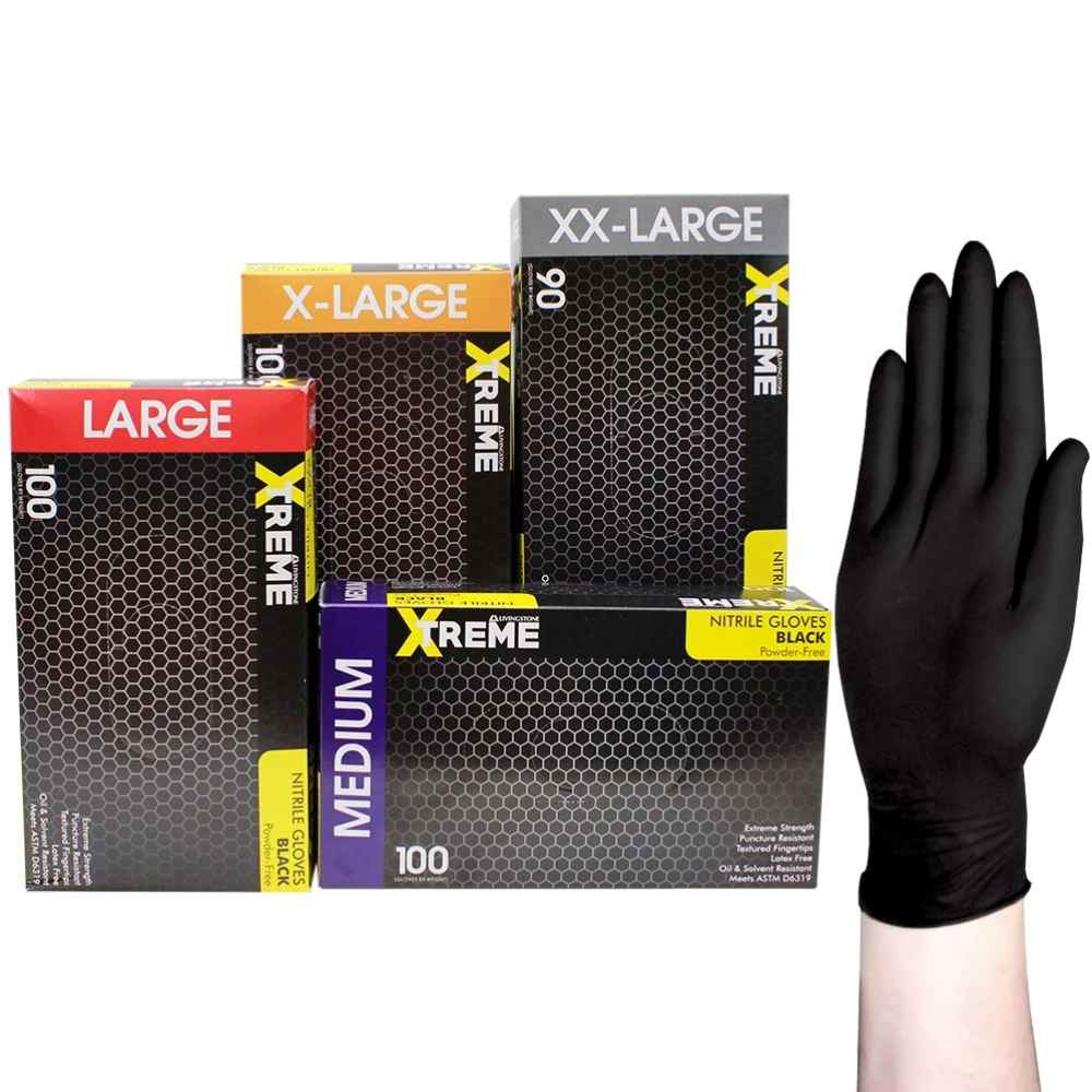 Xtreme Thick Heavy Duty Nitrile Gloves, Powder Free, Black - All Sizes